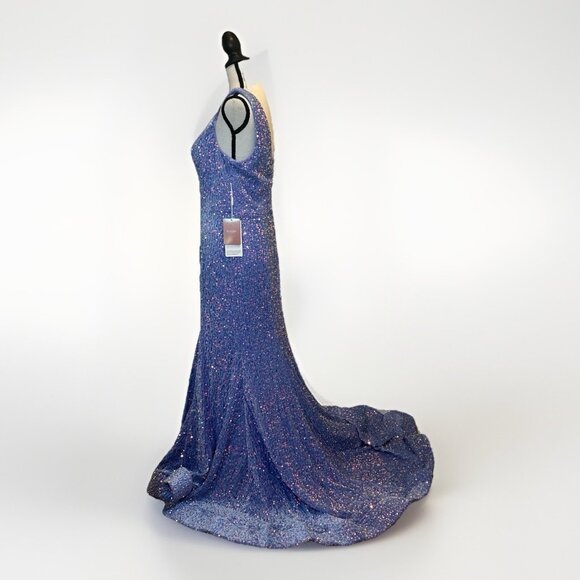 NWT Stacees Dress Women’s 12 Velvet Sequin V-Neck Trumpet/Mermaid Sweep Train - Picture 4 of 11